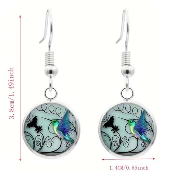 Hummingbird Round Dome Fashion Jewelry Glass Set (Necklace-Earrings-Bracelet) - Picture 2 of 4